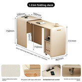 Cream wind pull foldable solid wood desk bookcase integrated bedroom bedside invisible retractable computer desk locker